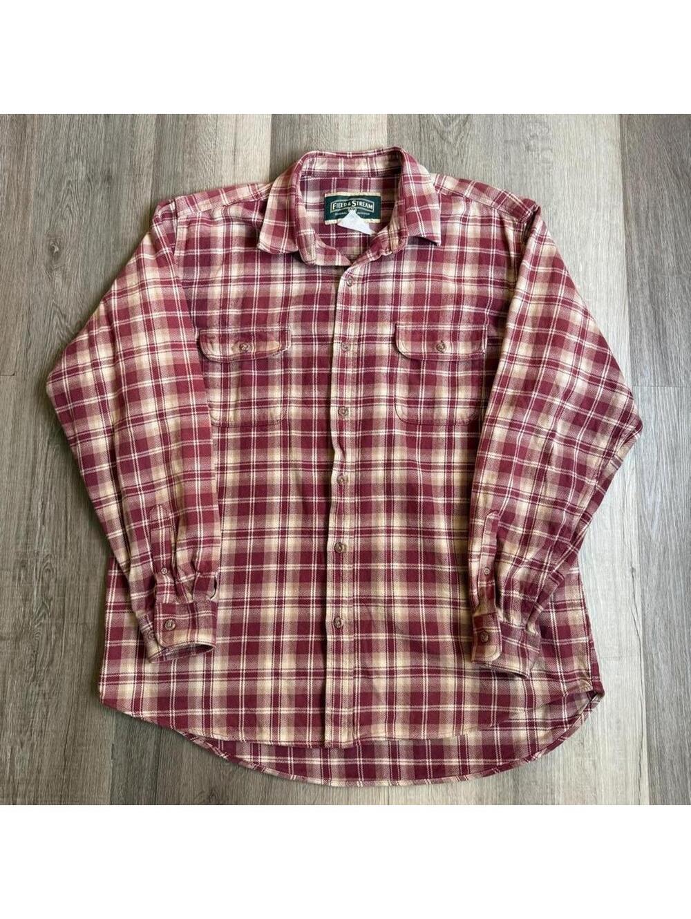 Vintage Field & Stream heavyweight red and beige plaid flannel shirt sz XXL